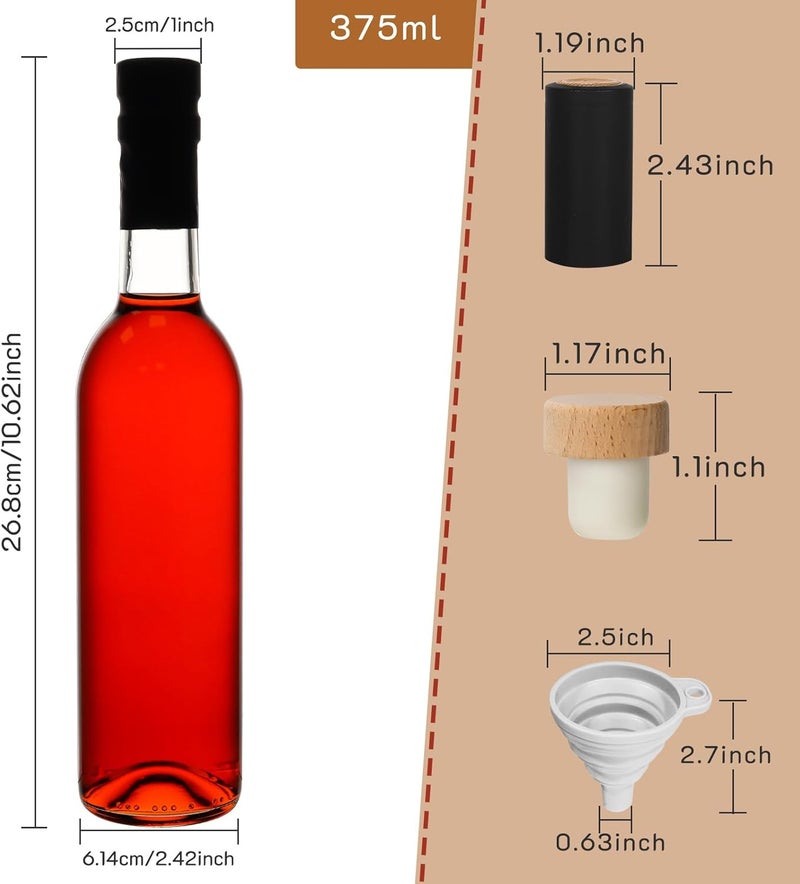 DHSBTLS 12 Pack 12 oz/ 375 ml Clear Glass Bottles With Cork Lids & Seal Shrink Capsules Caps, Home Brewing Wine & Juicing Bottles for Bordeaux Wine,Beverage, Sparkling Wine, Kefir, Decor - Image 2